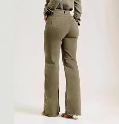 Damen-High-Waist-Jeans mit Schlag und Raw-Hem