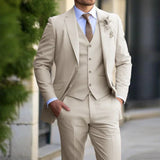 3-teiliges Herren-Set – Business-Blazer, Strickjacke, Hose, Smart Casual, formeller Stil – Beige