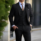 3-teiliges Herren-Set – Business-Blazer, Strickjacke, Hose, Smart Casual, formeller Stil – Schwarz