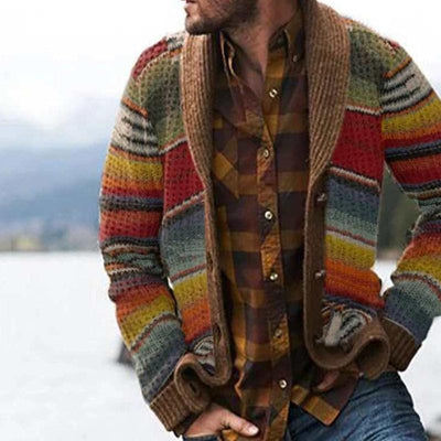 Mehrfarbige Wärmere Strickjacke Für Herren | Gestrickt