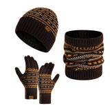 3-teiliges Winterset mit Mütze, Handschuhen und Schal – Kaffee