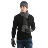 Strickset mit Wollmütze, Handschuhen und Schal – Grau