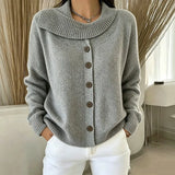 Elowette - Strickjacke mit breitem Kragen und Knopfverschluss – Grau
