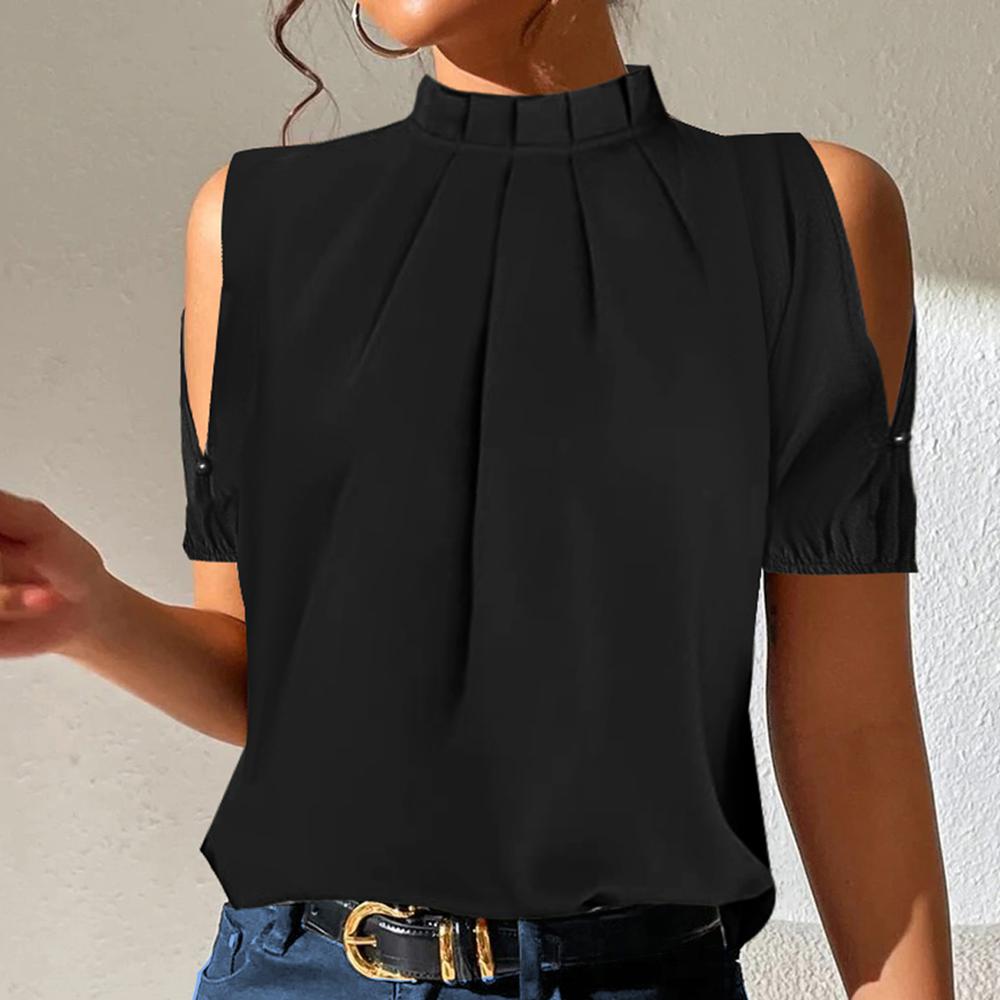 VALE Black Pleated Top with Slit Sleeves