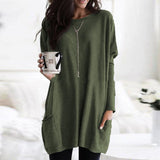 Stefanie | Bequemer Langer Pullover mit Taschen – Olivgrün
