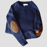 Lukas | Klassischer Herren Strickpullover Mit Ellbogen-Patches – Blau