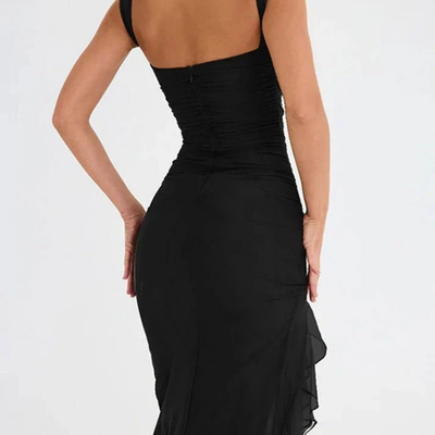 Meganne – Elegantes Schwarzes Abendkleid mit Raffungen