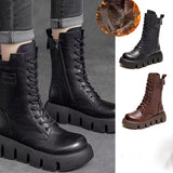 Lena | Dicke Sohle Seitlicher Reißverschluss Damenstiefel – Schwarz +Braun