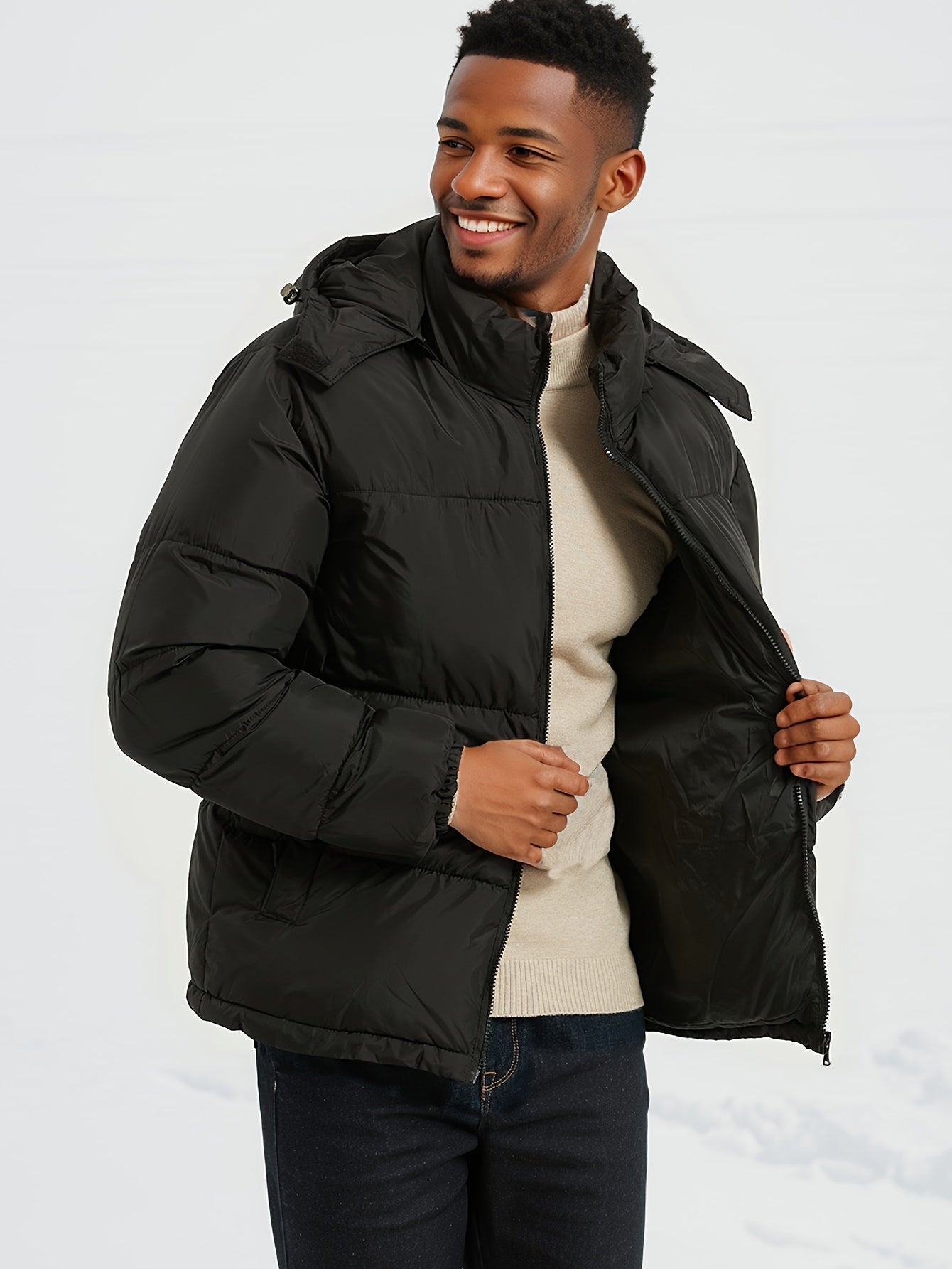 Stilvolle Kapuzen-Polyester-Daunen-Alternative Winterjacke für Herren | Ideal für den Winter