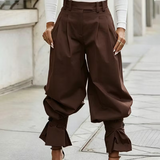 Dianella - Hochtaillierte Hose mit Rüschenabschluss – Dunkelbraun