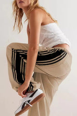 Damen Luftige Weite Freizeit Jogginghose Mit Seitenstreifen – Loungehose – Khaki