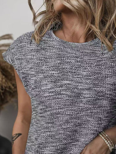 Ina® | Grau meliertes T-Shirt mit Rundhalsausschnitt und kurzen Ärmeln für Damen