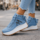 Damen Chunky Denim Sneaker Mit Schnürung Im Street Style – Blau
