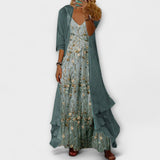 Eva | Damen Blumen V-Ausschnitt Geschichtetes Maxi Kleid – Blau