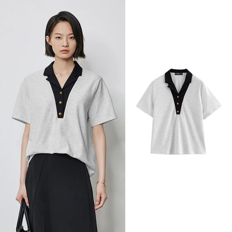 Traudel® | Elegantes Kurzarmshirt mit Kontrastkragen