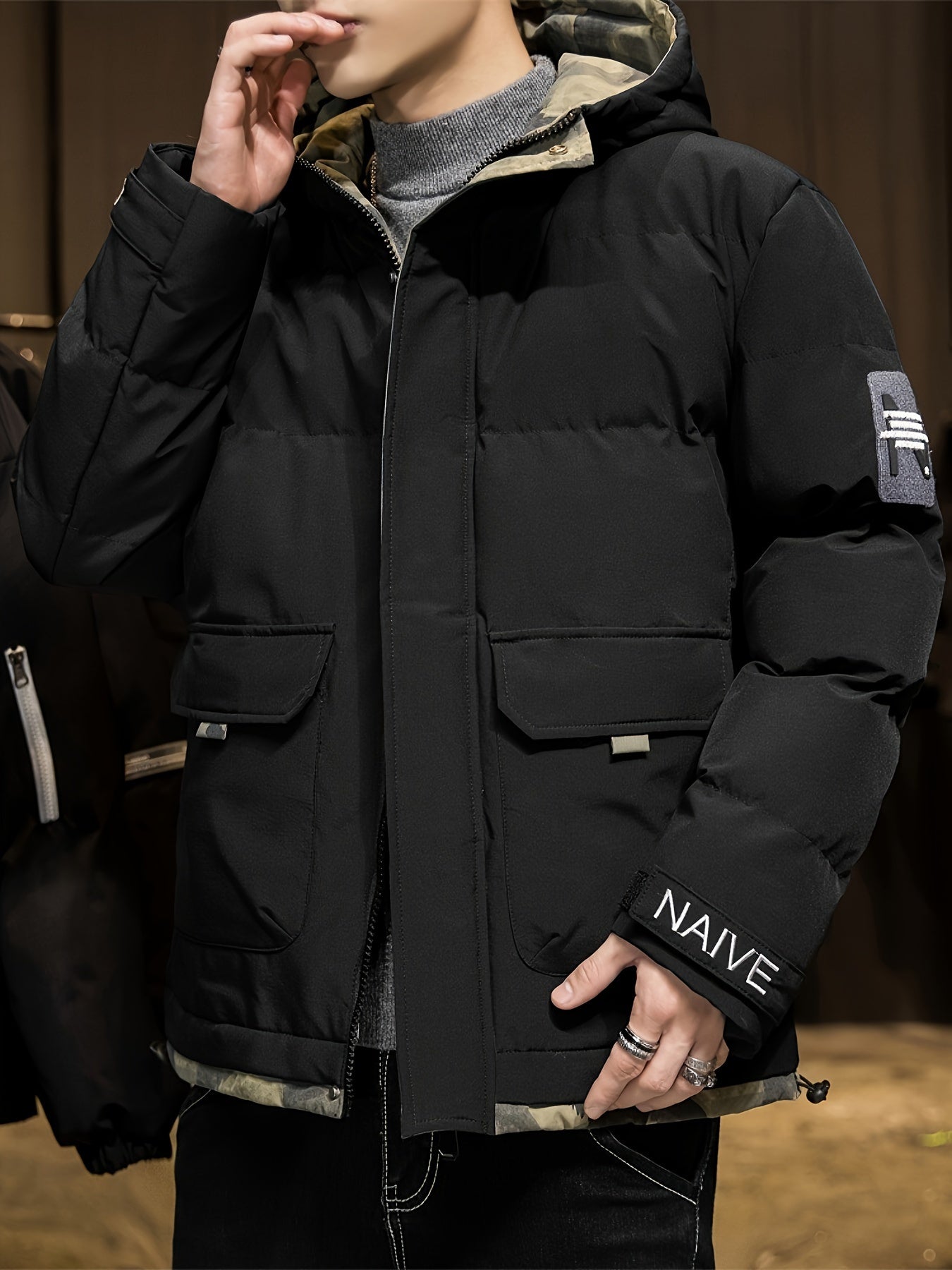 Stilvolle Camouflage-Kapuzen-Winterjacke für Herren | Ideal für den Winter