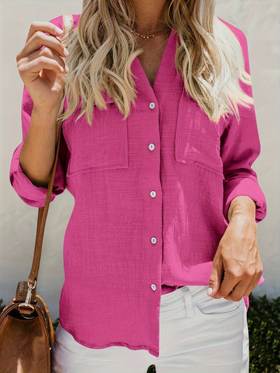 Priscilla – Langärmelige Bluse Mit V-Ausschnitt Und Knopfleiste Vorne