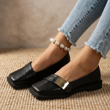 Damen Quadratische Slip-On Loafer Flats – Modische Freizeitschuhe – Schwarz