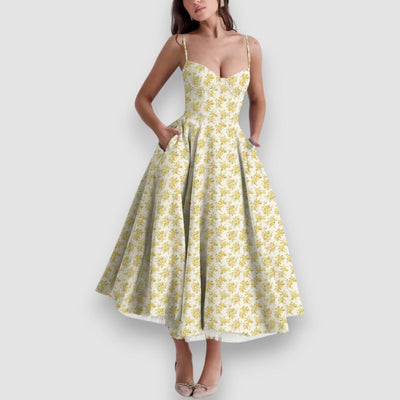 Noir | Blumen Midikleid mit Korsett-Oberteil