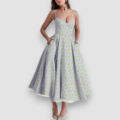 Noir | Blumen Midikleid mit Korsett-Oberteil