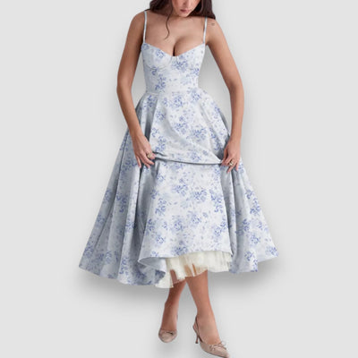 Noir | Blumen Midikleid mit Korsett-Oberteil