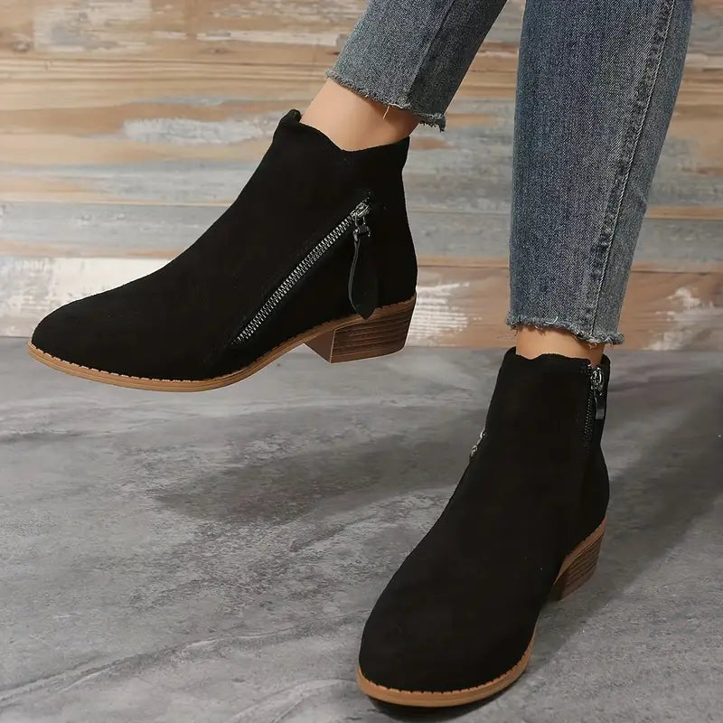 Stylische Vegan Leder Stiefeletten mit Reißverschluss und Absatz für Damen | Ideal für das tägliche Tragen