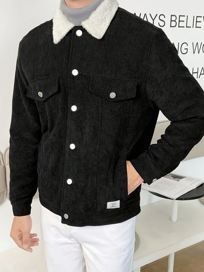 Lässige Cord-Sherpa-Jacke mit Kragen für Herren | Ideal für den Winter