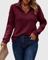 Christa | Damen Lässiger Langarm-Pullover mit Reißverschluss – Kastanienbraun