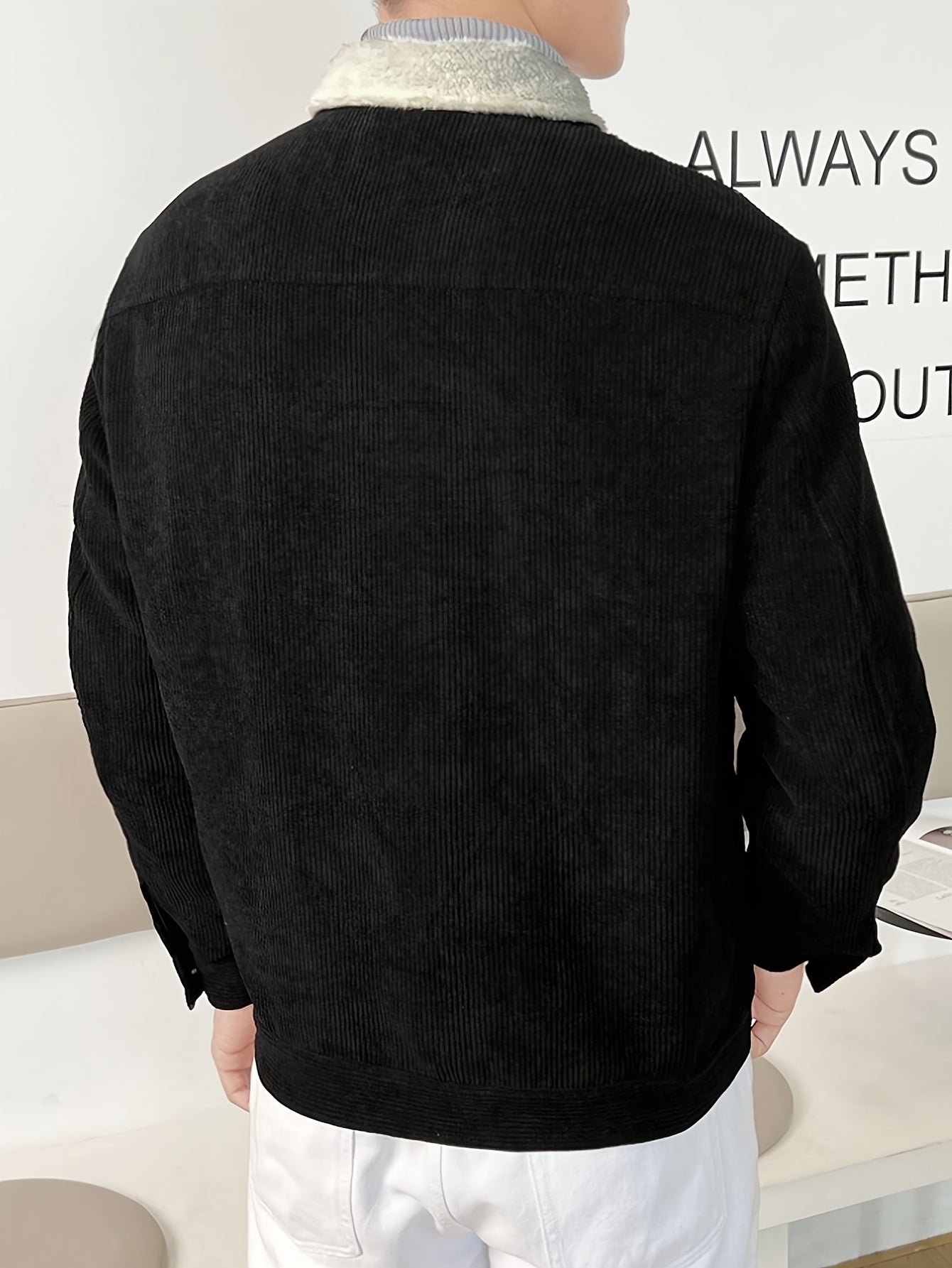 Lässige Cord-Sherpa-Jacke mit Kragen für Herren | Ideal für den Winter