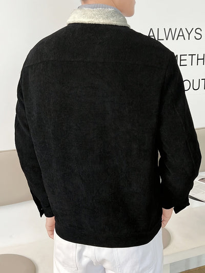 Lässige Cord-Sherpa-Jacke mit Kragen für Herren | Ideal für den Winter