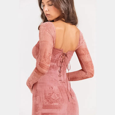 Gala - Schickes langes rosa Spitzenkleid