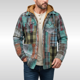 Rowan | Herren Karo-Jacke mit Kapuze, Taschen und Knöpfen – Mintgrün