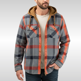 Rowan | Herren Karo-Jacke mit Kapuze, Taschen und Knöpfen – Grau