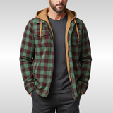 Rowan | Herren Karo-Jacke mit Kapuze, Taschen und Knöpfen – Dunkelgrün