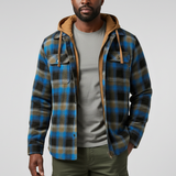 Rowan | Herren Karo-Jacke mit Kapuze, Taschen und Knöpfen – Blau