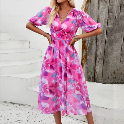 Sigrid – Sommerliches Blumenkleid mit Puffärmeln