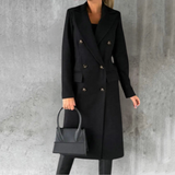 Bettina | Damen Langer Doppelreihiger Trenchcoat – Schwarz