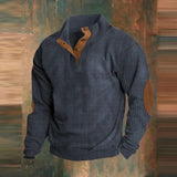 Ryan | Klassischer Herren Retro Rippstrickpullover Mit Ellbogen-Patches – Marineblau
