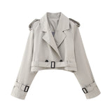 Karla | Damen Schicker kurzer Trenchcoat mit Gürtel – Grau