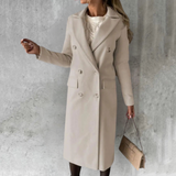 Bettina | Damen Langer Doppelreihiger Trenchcoat – Beige