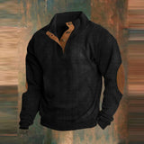 Ryan | Klassischer Herren Retro Rippstrickpullover Mit Ellbogen-Patches – Schwarz