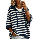 Leontine - gestreifter Strick-Kapuzenpullover – Blau