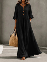 Vesperelle - Bedrucktes Soft-Touch-Maxikleid mit V-Ausschnitt – Schwarz