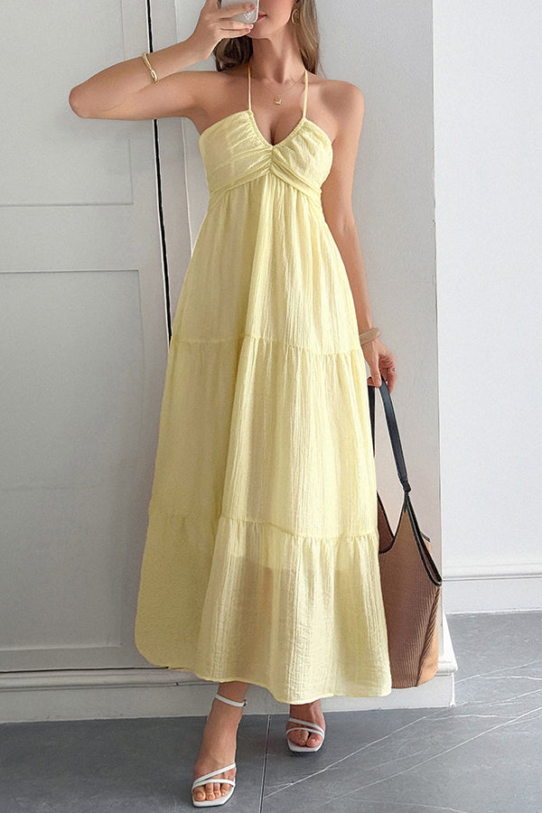 Lara® | Maxikleid mit Unifarbenem Halfter Hals und Bindung im lässigen Urlaubsstil