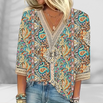 Maricela - Boho Bluse Mit Blumenmuster Und Langen Ärmeln