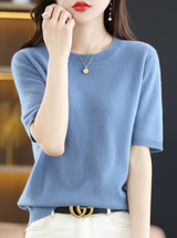 Heidi-Mode | Kurzärmliger Wollpullover – Blau