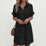 Damen-Polokleid mit Knopfleiste aus Baumwolle – Schwarz