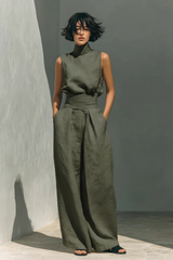Livia | Elegantes Leinen Ensemble für den Sommer – Grün (Fast ausverkauft)