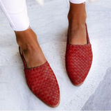 Damen Geflochtene Flache Lederschuhe – Rot
