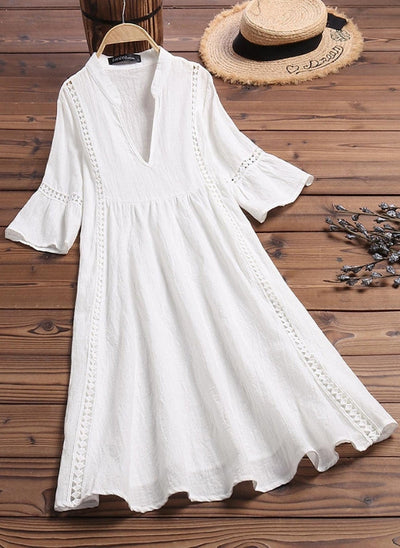 Damen Boho Style V Ausschnitt Kleid | Midi